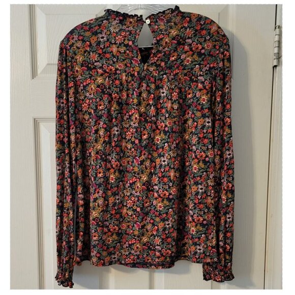 Lucky Brand Long Sleeve BLOUSE blue gold red Top M - Picture 2 of 6